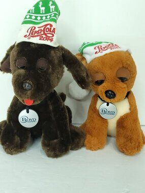 Lot Of 2 Pepsi Cola Limited Edition Plush Stuffed Dog Boyd Brown Lab Christmas